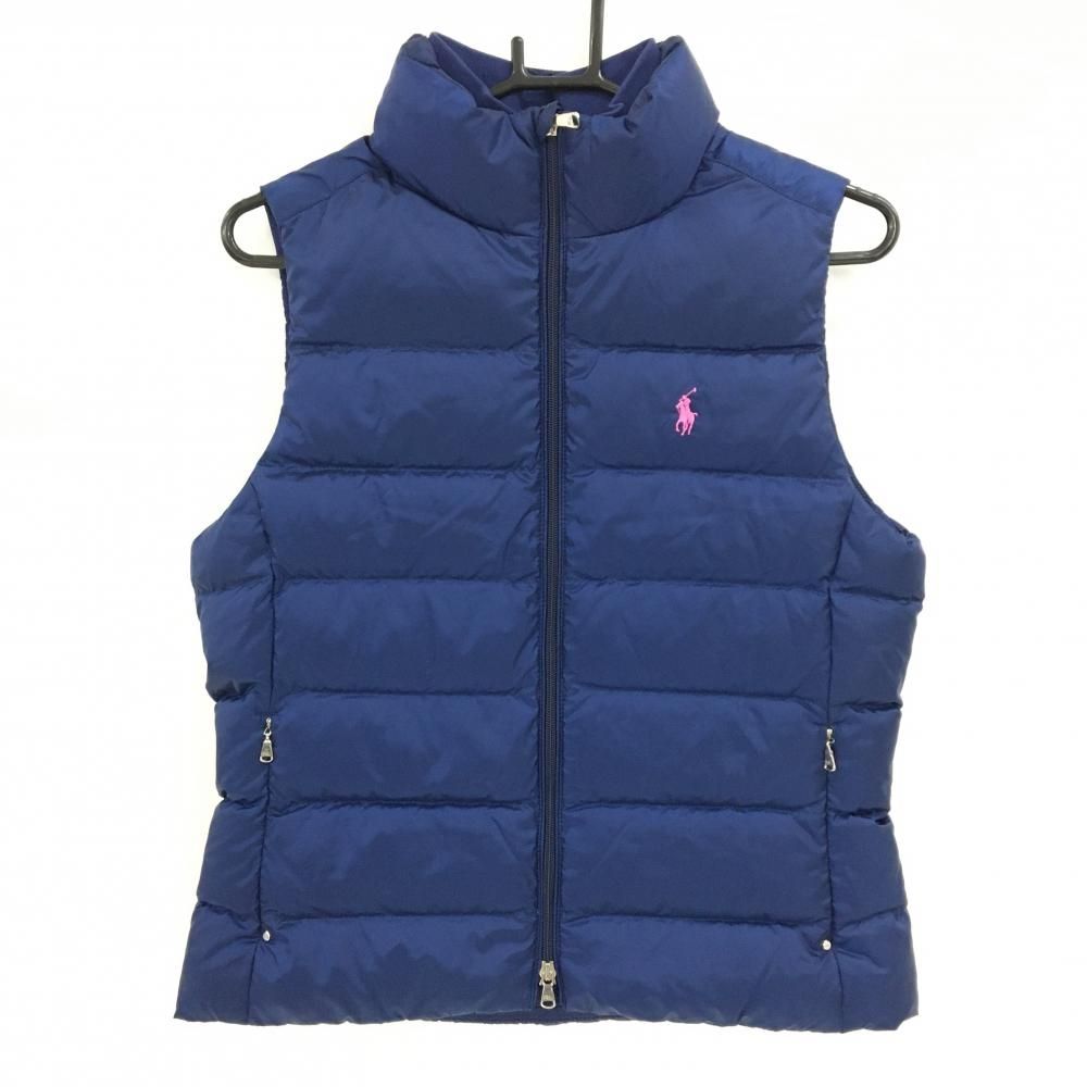 ラルフローレンゴルフ ダウンベスト ネイビー系×ピンク ダブルジップ 胸ロゴ レディース S ゴルフウェア Ralph Lauren