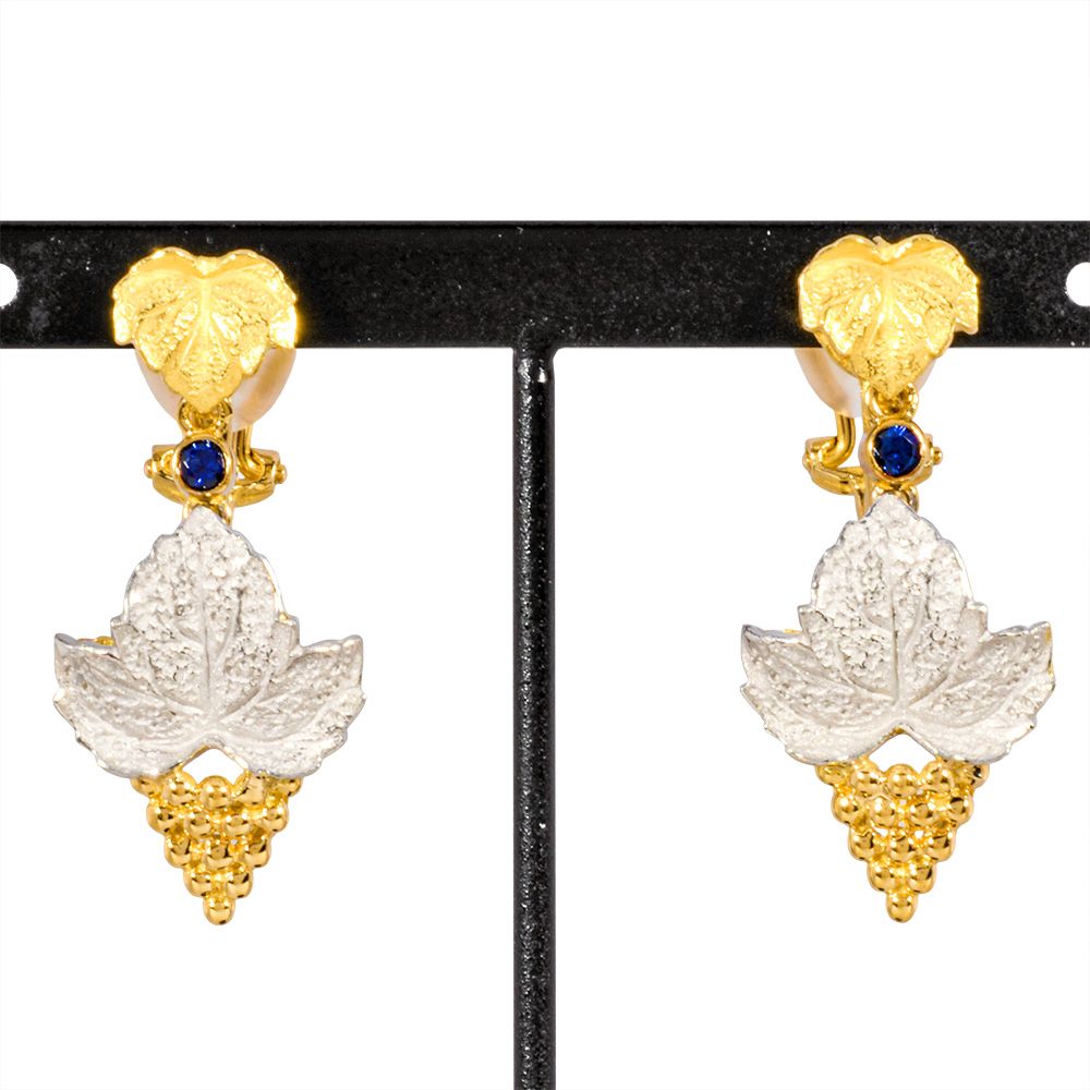 石川暢子 ISHIKAWA NOBUKO アズタイム As Time ブドウ イヤリング サファイア K18YG 9.6g Pt900 ぶどうモチーフ イエローゴールド プラチナ