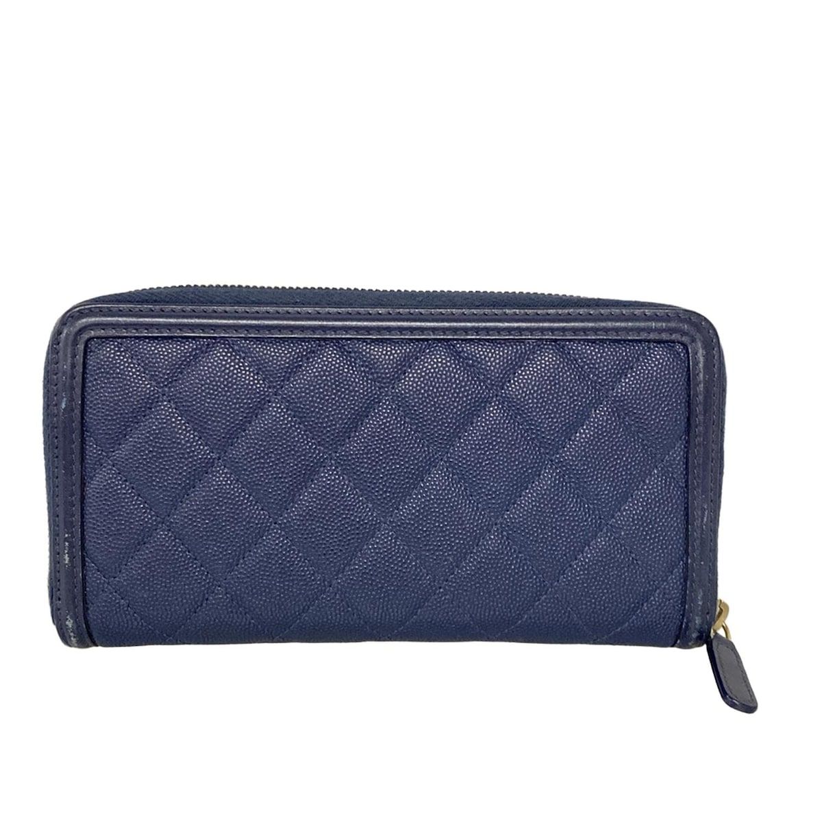 CHANEL シャネル 長財布 CCフィリグリー マトラッセ A 84449 ネイビー ゴールド金具 ラウンドファスナー レザー