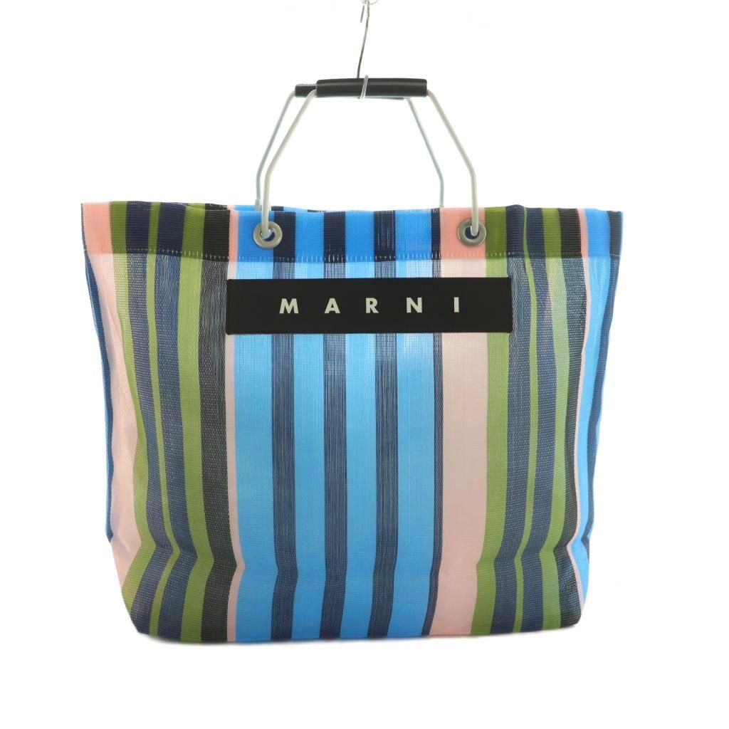 マルニ MARNI フラワーカフェ トートバッグ ストライプ柄 メッシュ