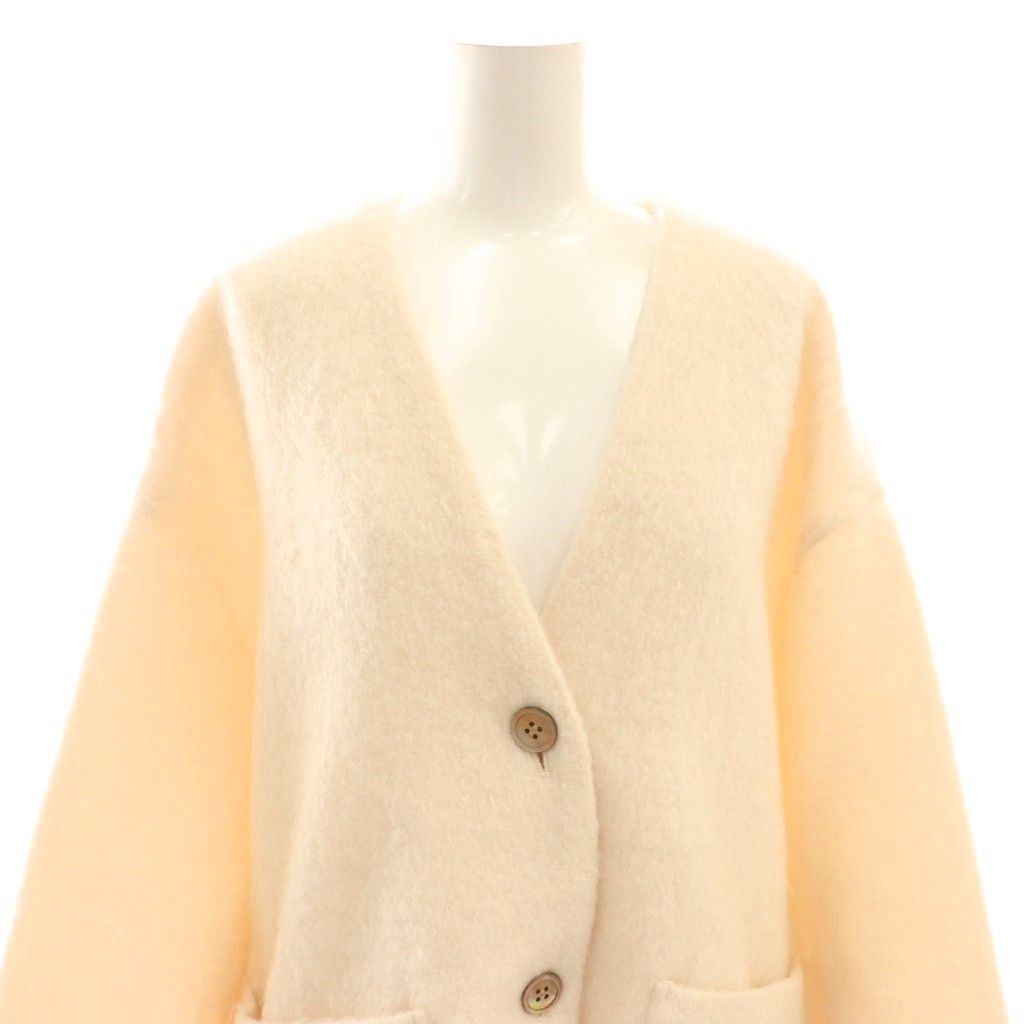 ヨリ yori シャギージャケット ノーカラーコート ミドル F アイボリー