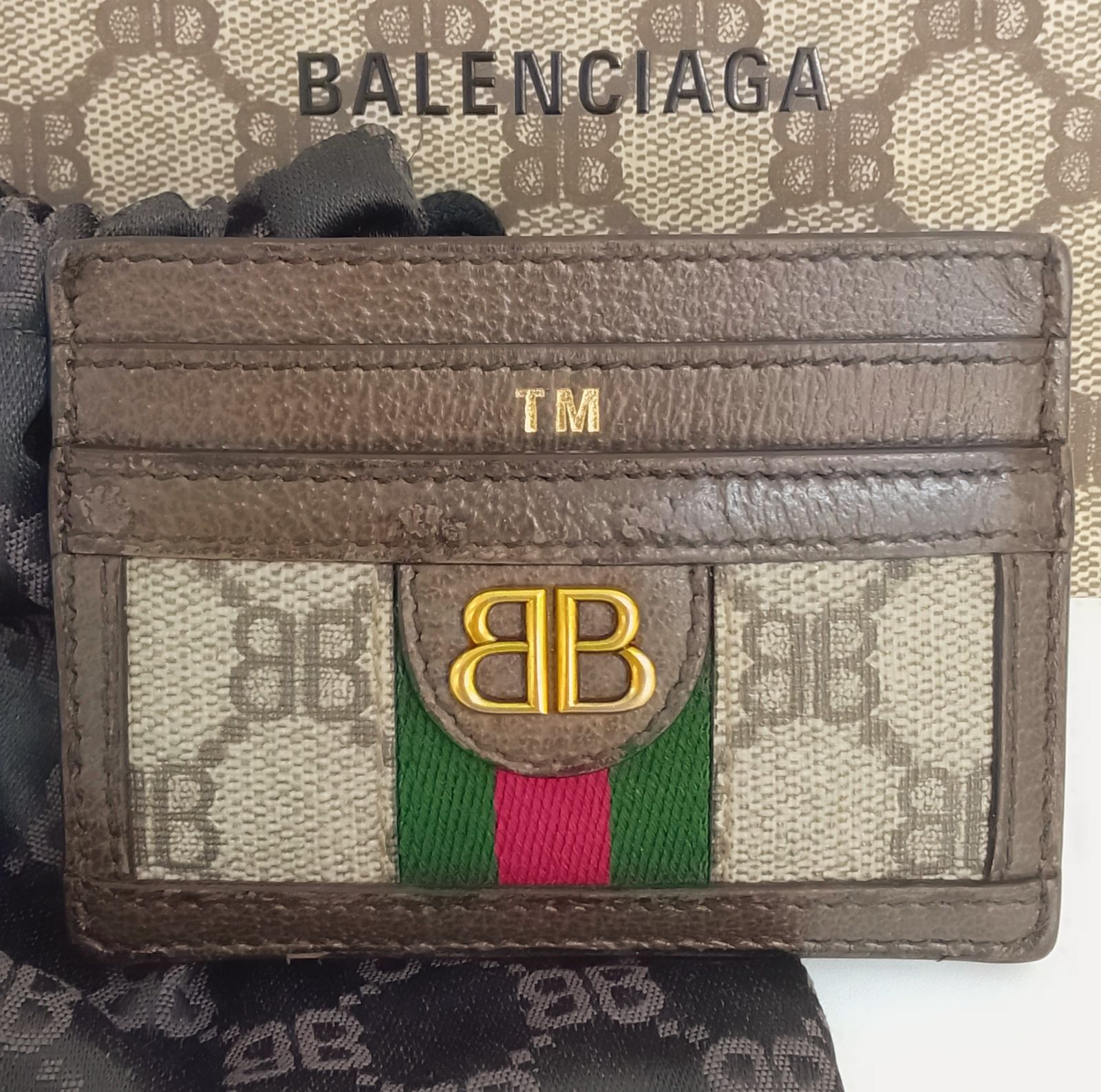 ANG08 グッチ バレンシアガコラボ ハッカー カードケース 箱＆保存袋付き ゴールド金具