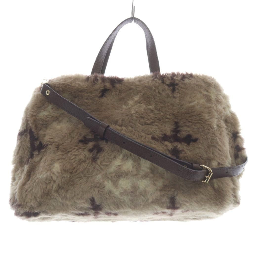 ラシット RUSSET モノグラム ファー 2way トートバッグ ショルダーバッグ ハンドバッグ 茶色 ベージュ