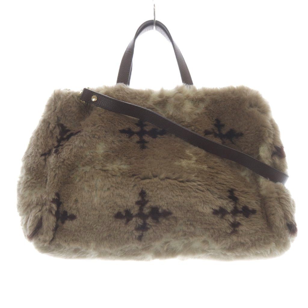 ラシット RUSSET モノグラム ファー 2way トートバッグ ショルダーバッグ ハンドバッグ 茶色 ベージュ