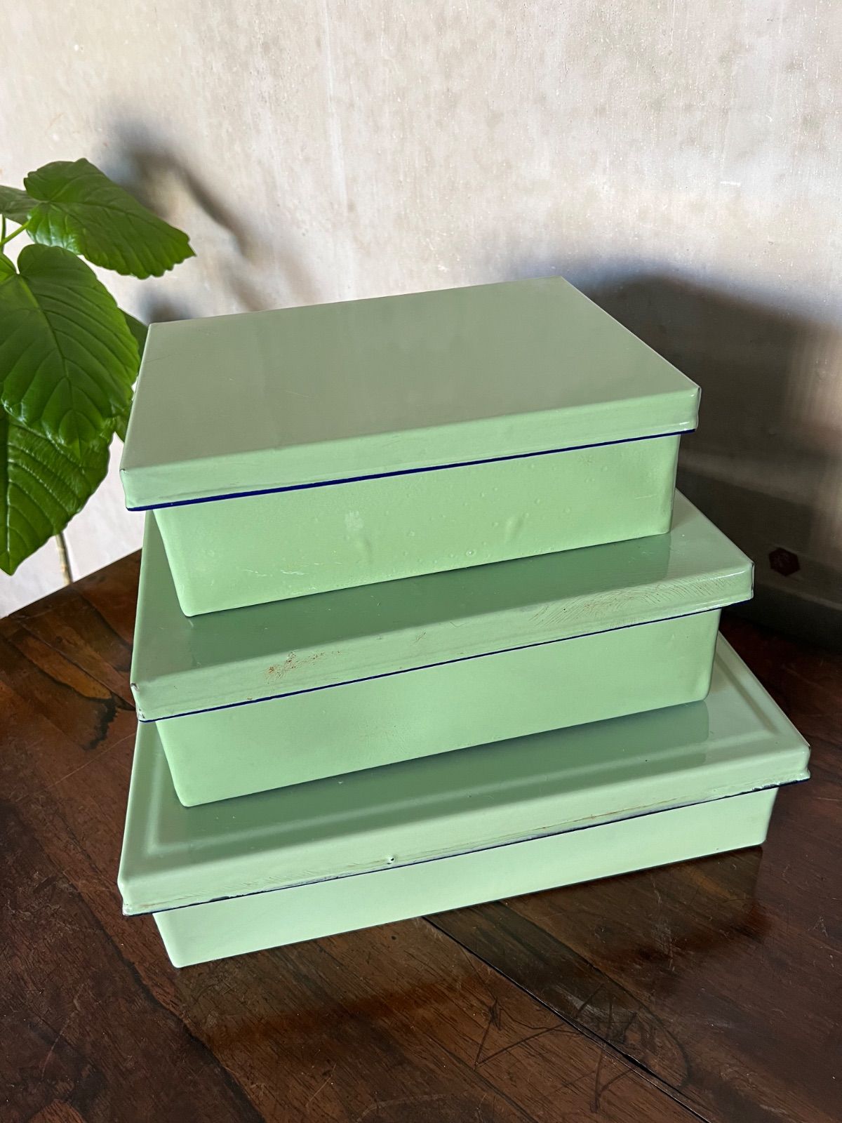 ヴィンテージ 月兎印 ホーロー バットボックス 保存容器 3個セット