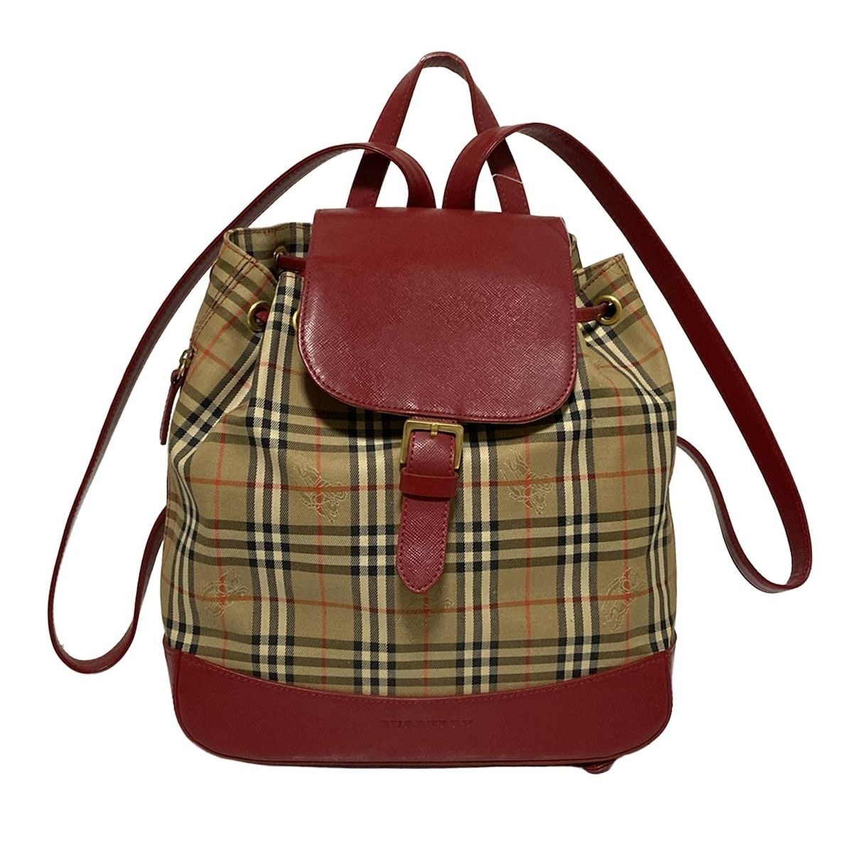 BURBERRY Burberry バーバリー リュックサック - ベージュ×レッド×マルチ チェック柄 レザー