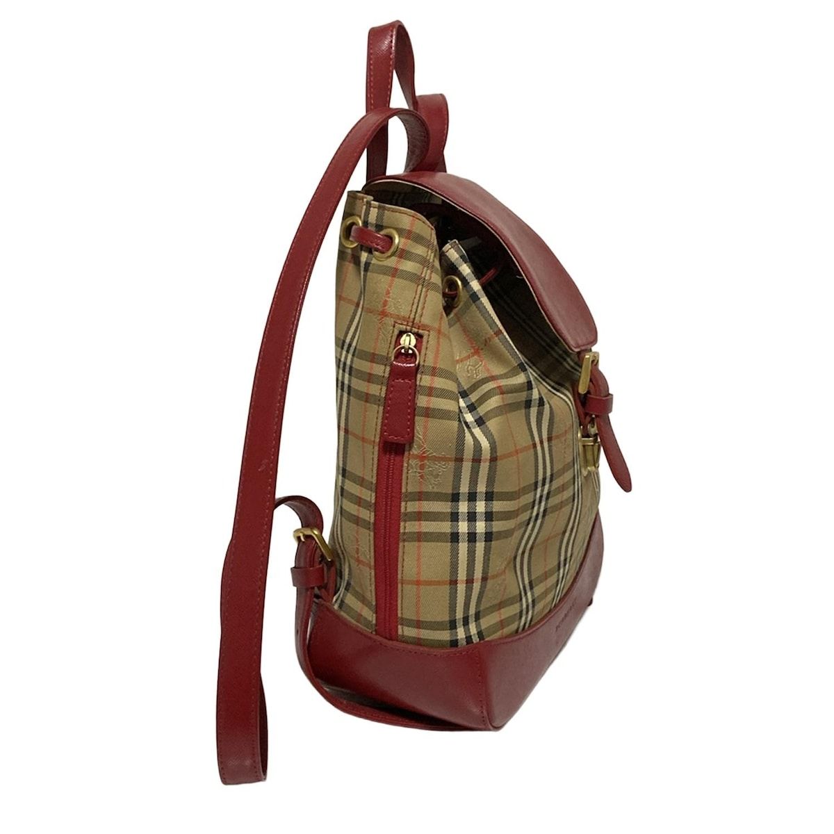 BURBERRY Burberry バーバリー リュックサック - ベージュ×レッド×マルチ チェック柄 レザー