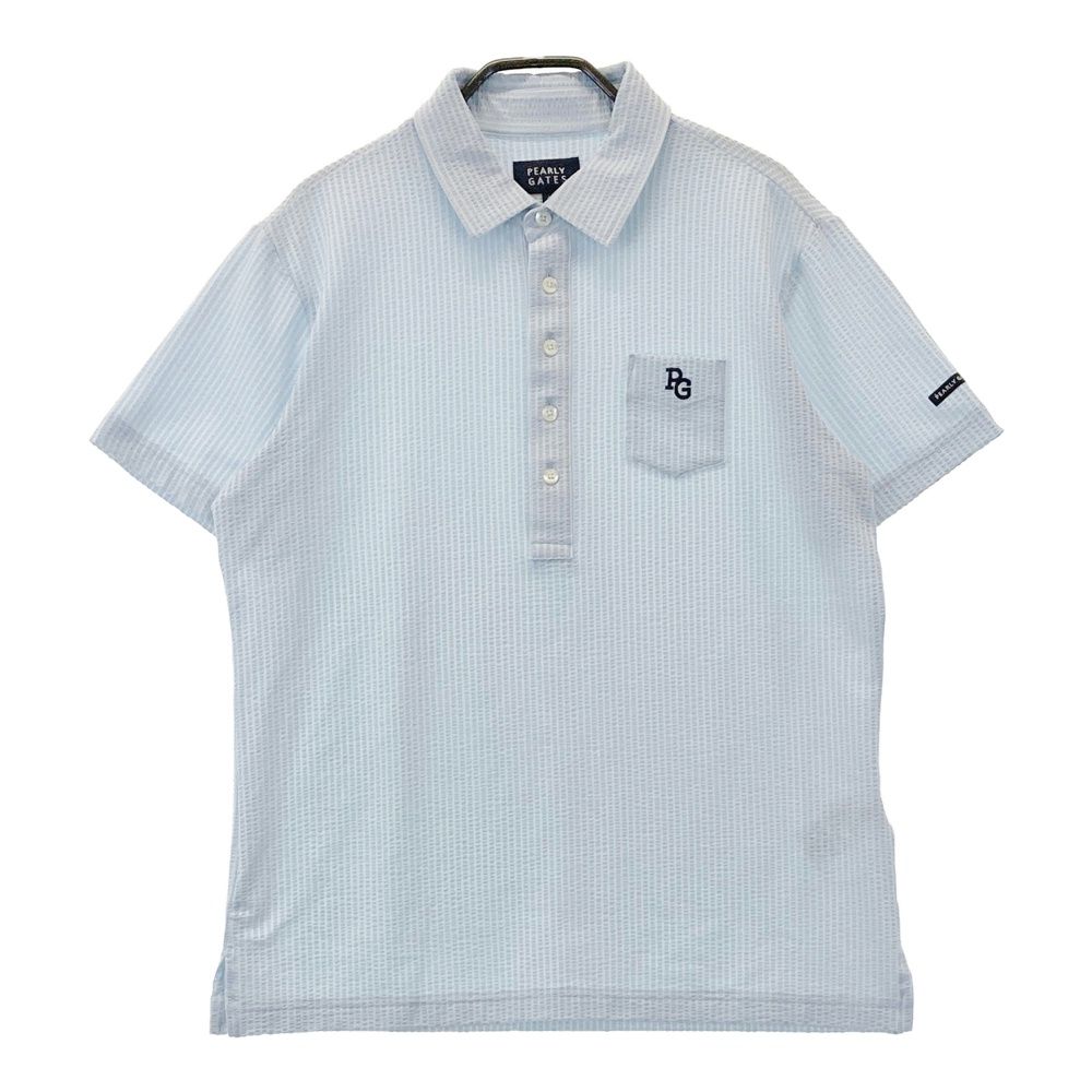 サイズ 4 PEARLY GATES パーリーゲイツ モデル 半袖ポロシャツ サッカー ストライプ柄 ブルー系 240101486840 ゴルフウェア メンズ ストスト