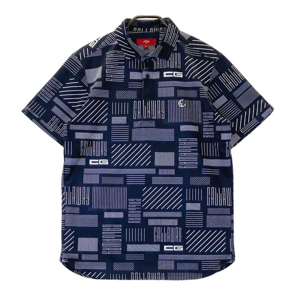 サイズ M CALLAWAY キャロウェイ モデル 半袖ポロシャツ ロゴ総柄 ネイビー系 240101494569 ゴルフウェア メンズ ストスト