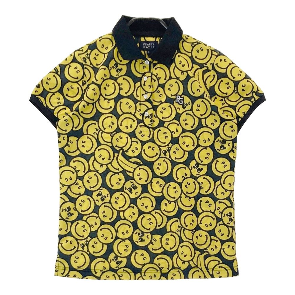 サイズ 1 PEARLY GATES パーリーゲイツ モデル 半袖ポロシャツ ニコちゃん総柄 ネイビー系 240101506067 ゴルフウェア レディース ストスト