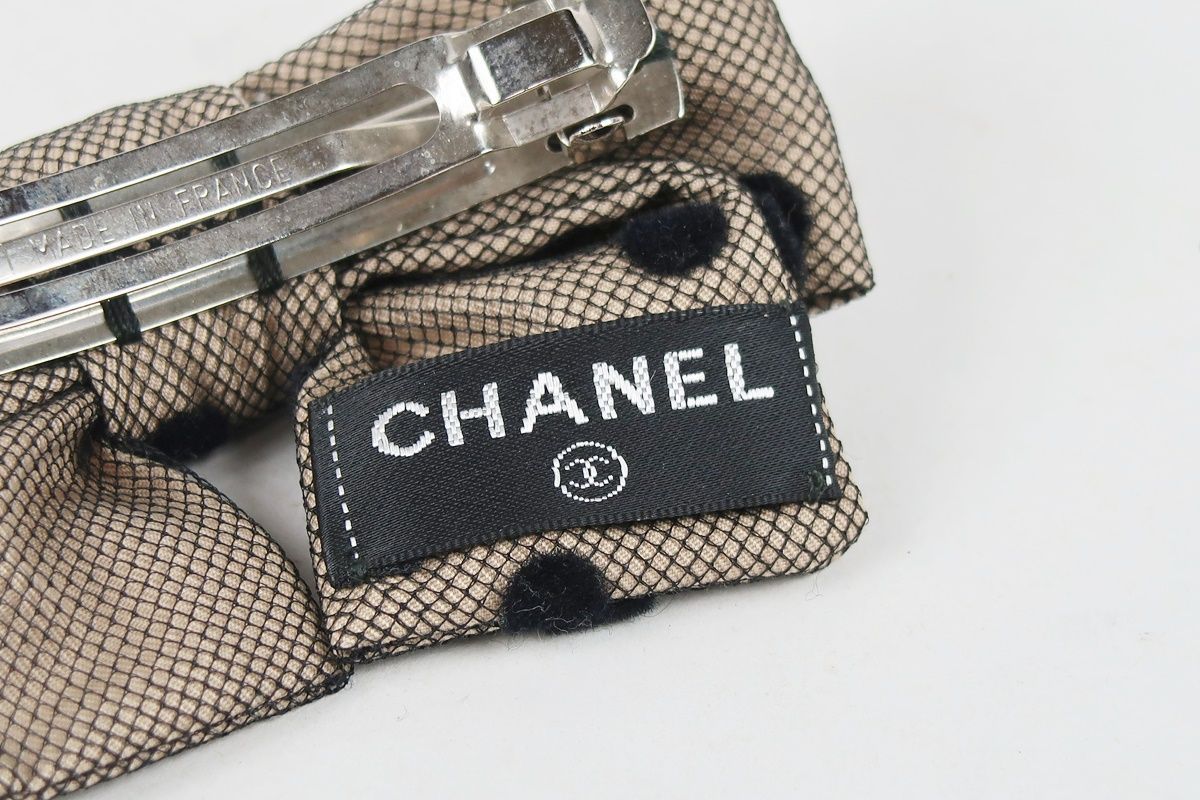 記念品 CHANEL シャネル バレッタ 髪留め リボンドット 水玉 小物 ブラウン系 SU20 【超歓迎された！】