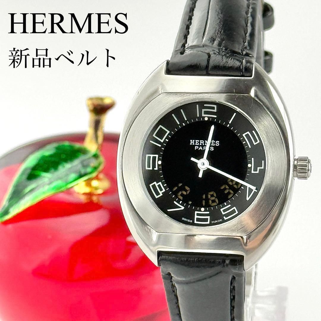 ベルト 517 エルメス アナデジ エスパス レディース ブラック文字盤
