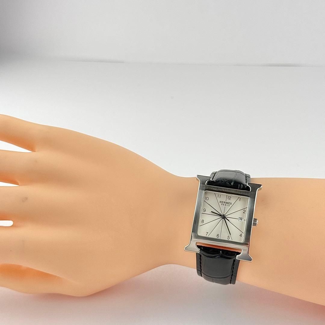 新品ベルト】723 エルメス Hウォッチ HH1.810 メンズ デイト 高級