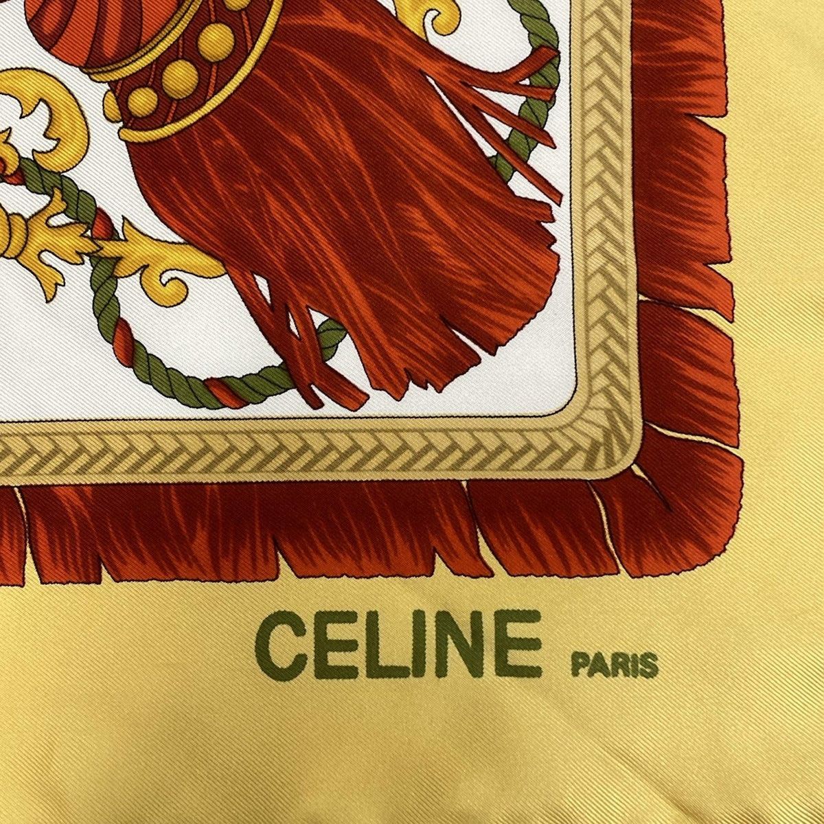 CELINE セリーヌ スカーフ ライトイエロー×白×マルチ