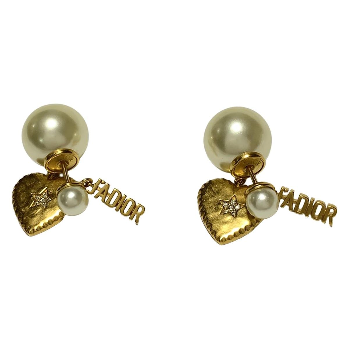 DIOR ChristianDior ディオール クリスチャンディオール ピアス トライバルボール ゴールド×アイボリー ハート スター J ADIOR