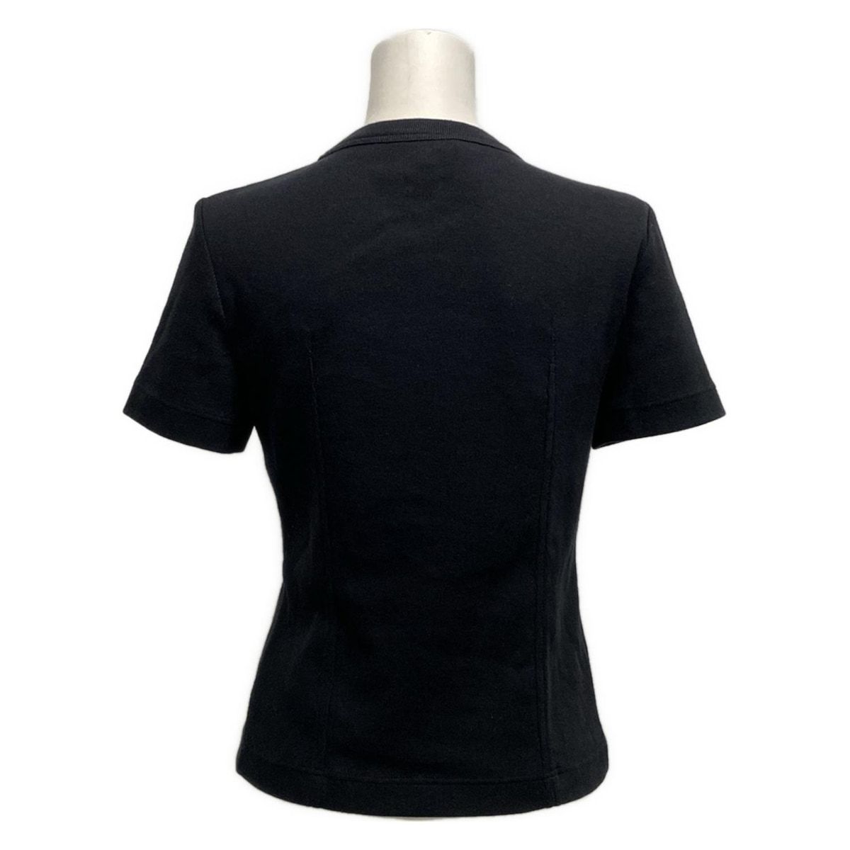 CHANEL シャネル 半袖Tシャツ サイズ34 S レディース P75935 黒×白 カメリア ビジュー ラインストーン コットン