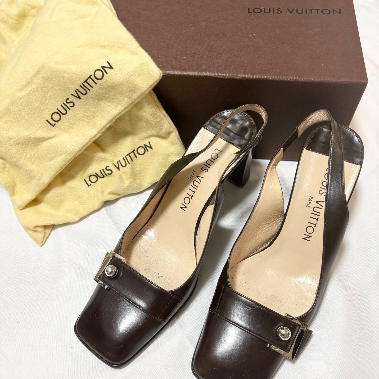 Louis Vuitton ルイヴィトン パンプス ダークブラウン スクエアトゥ バックストラップ 36 1 2 約23 5 cm 品 き