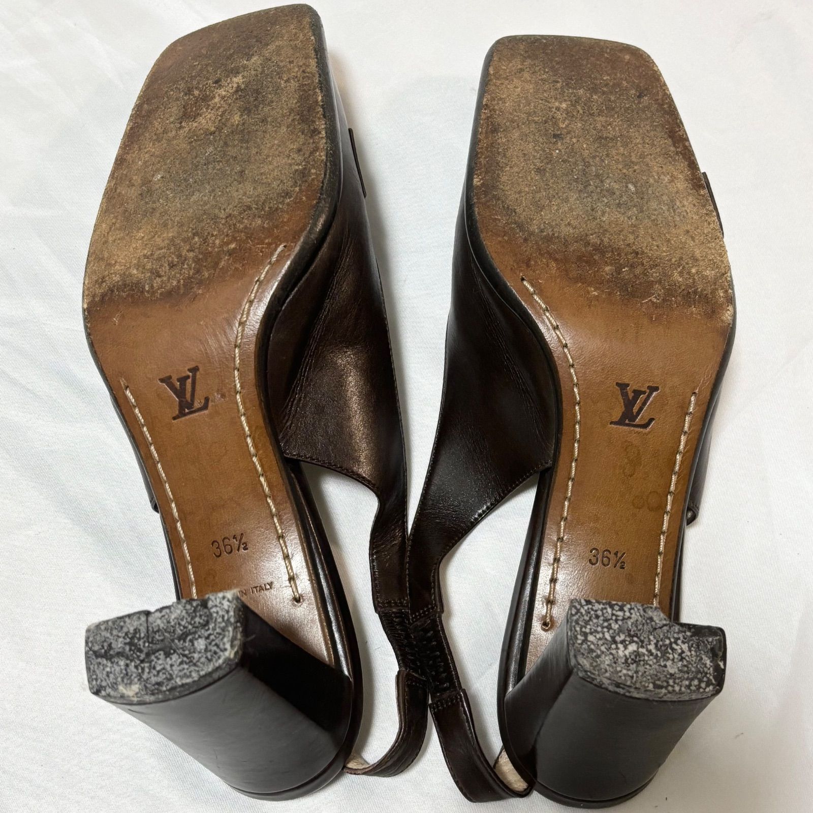  Louis Vuitton ルイヴィトン パンプス ダークブラウン スクエアトゥ バックストラップ 36 1 2 約23.5 cm 品 き ハイヒール パンプス パンプス