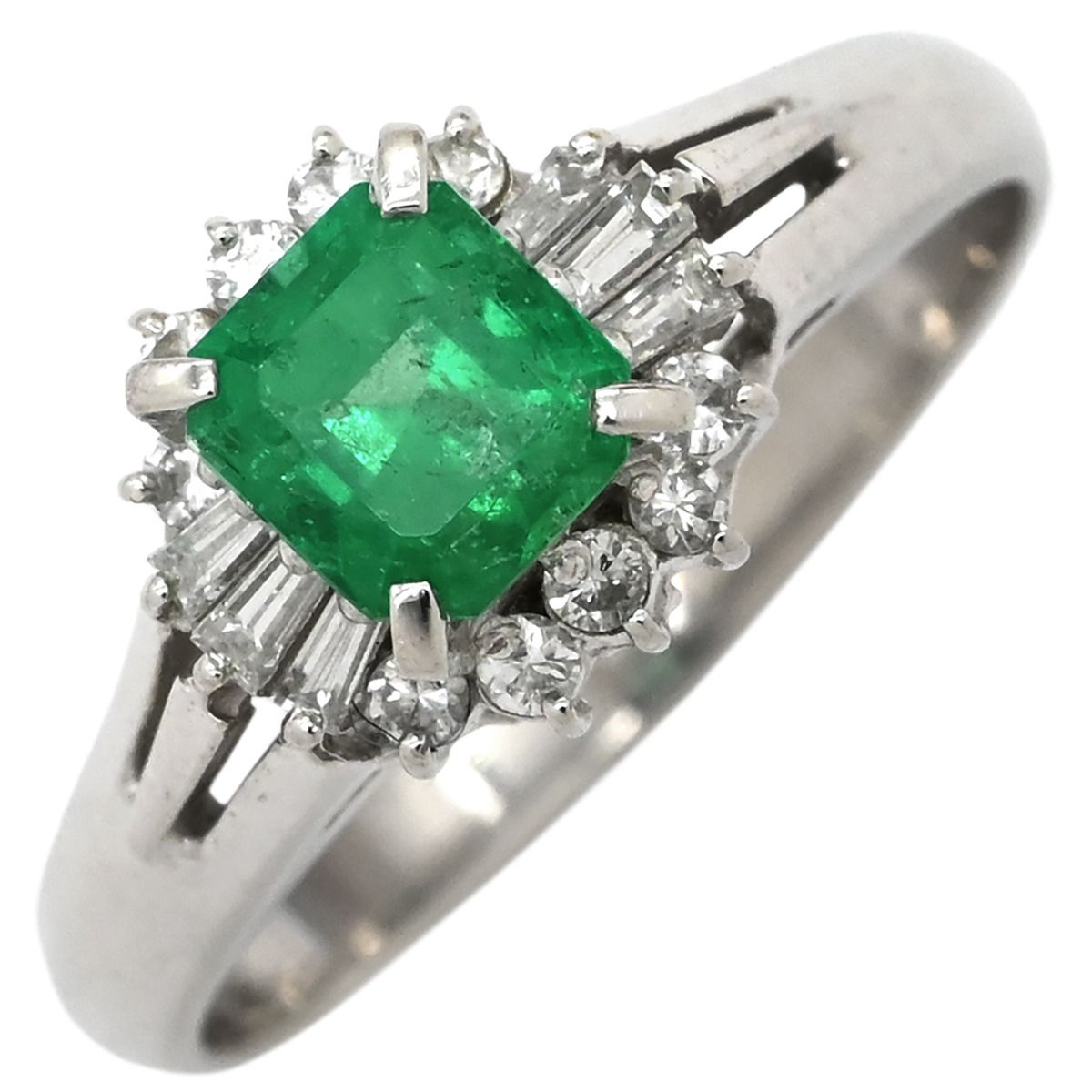 リング 指輪 エメラルド ダイヤモンド リング Pt900 エメラルド ダイヤモンド プラチナシルバー グリーン 緑 スクエア Pt 7.5号