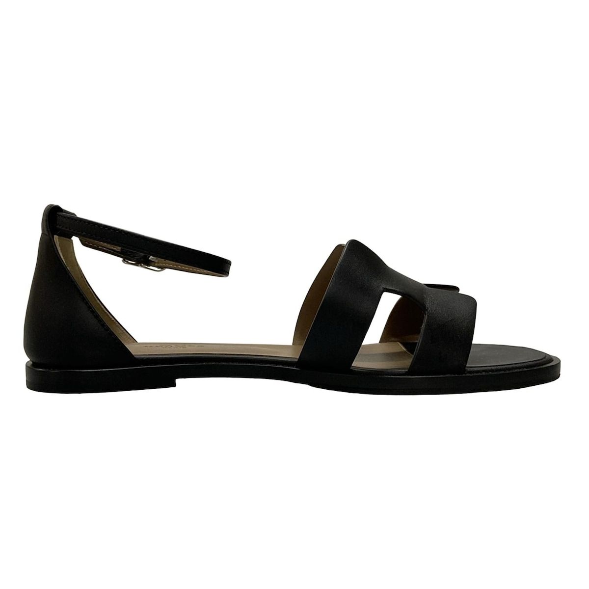 HERMES エルメス サンダル 38 レディース サントリーニ 黒 アウトソール張替済 レザー