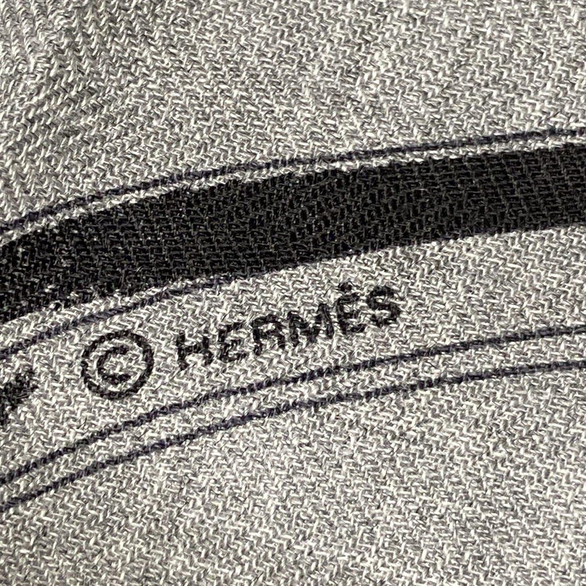 HERMES エルメス ストール ショール カレH 100 グリ シネ フォンセ×アントラシト×黒 メタリック カシミヤ シルク