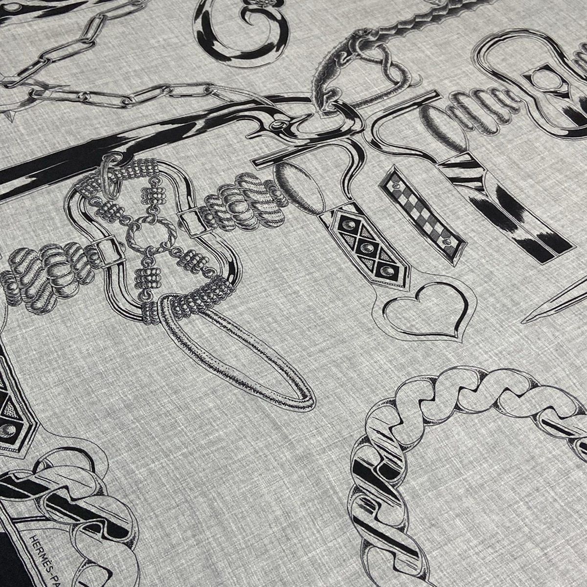  HERMES エルメス ストール ショール カレH 100 グリ シネ フォンセ×アントラシト×黒 メタリック カシミヤ シルク ストール ショール 小物