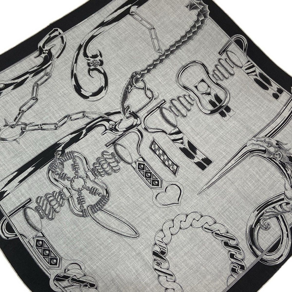 HERMES エルメス ストール ショール カレH100 グリ シネ フォンセ×アントラシト×黒 エルメス メタリック カシミヤ シルク