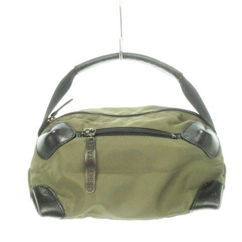 イッセイミヤケ ISSEY MIYAKE ミニハンドバッグ ナイロン レザー マチ広 緑 カーキ AH 3 GY 99