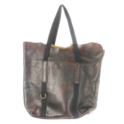 ジャスエムビー JAS-M.B. トートバッグ レザー ステッチ ロゴ型押し アシメントリー 変形 茶 ブラウン MN11 GY99