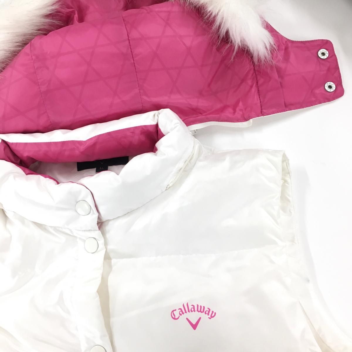 新品】キャロウェイ 2WAYダウンベスト 白×ピンク フード・ファー着脱可
