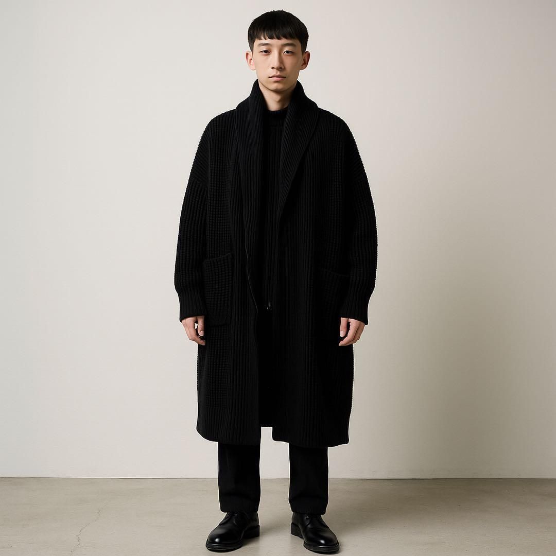 Yohji Yamamoto POUR HOMME ヨウジヤマモトプールオム 2025AW 秋冬 近年モデル オーバーサイズ ビッグシルエット ニットコート ロングコート ウール ブラック 黒 3サイズ メンズ