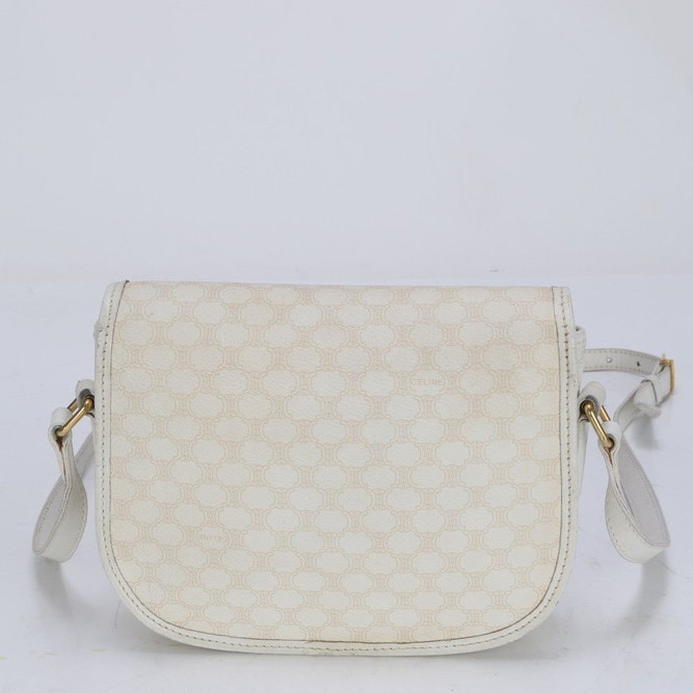 極美品 セリーヌ マカダム ホワイト レザー ショルダーバッグ 斜め掛け