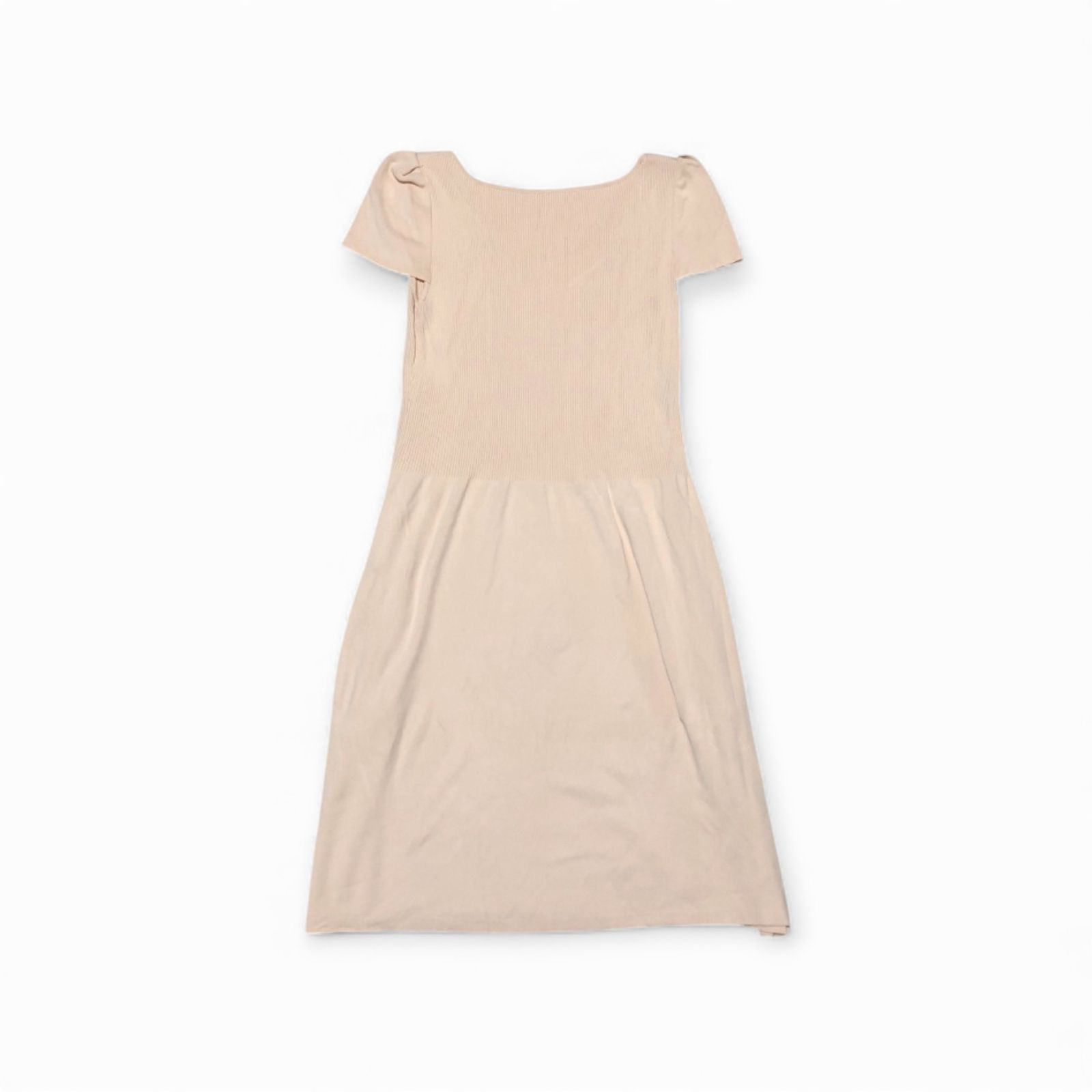 FOXEY YORK フォクシー リブニットワンピース 半袖 ロング アクリル キュプラ チャーム付 ピンク サイズ38 ストレッチ ポケット2つ有