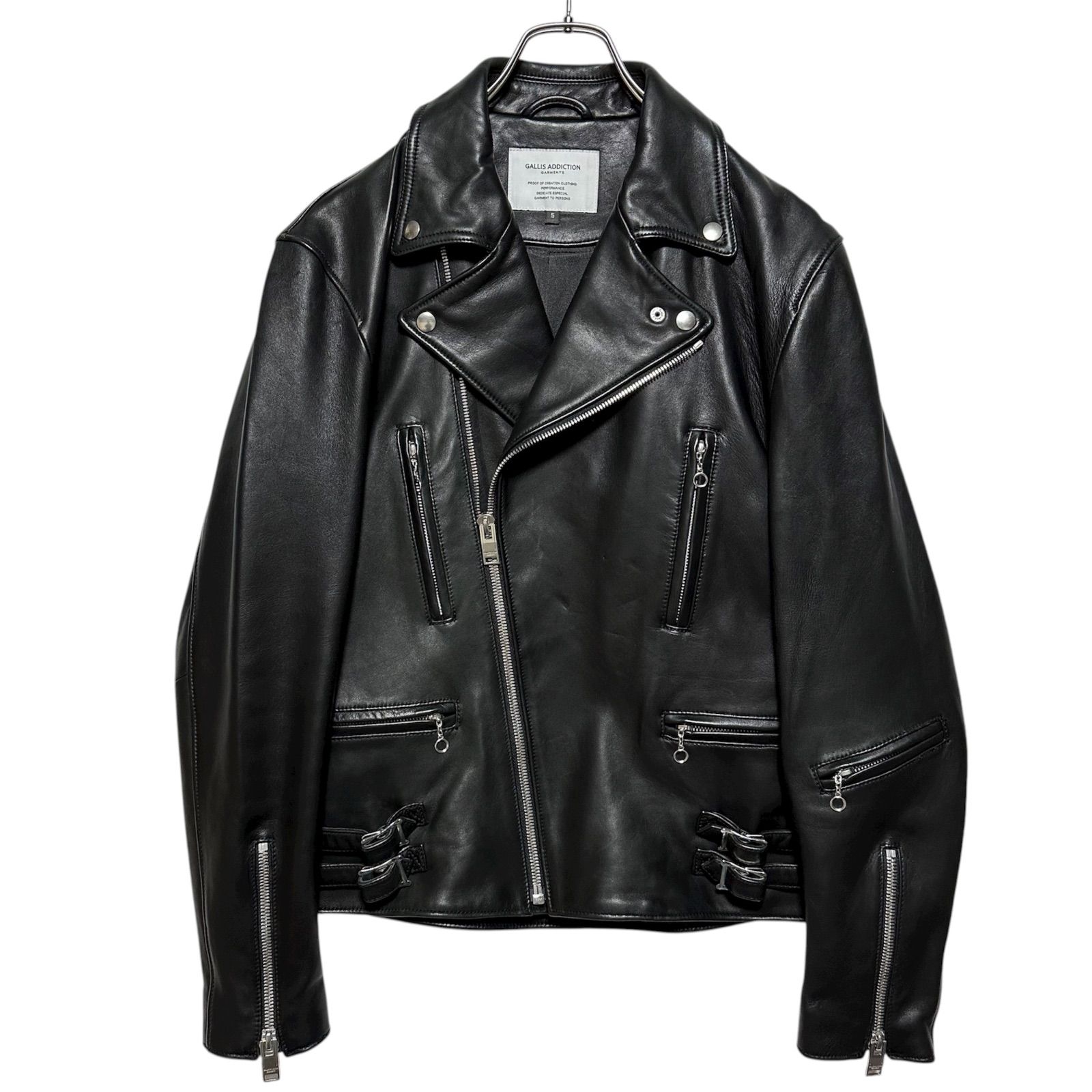 【美品】GALLIS ADDICTION ラムレザー ダブルライダース 3 黒色 GALLIS ADDICTION 羊革 ライダースジャケット ブラック サイズ5 XL相当
