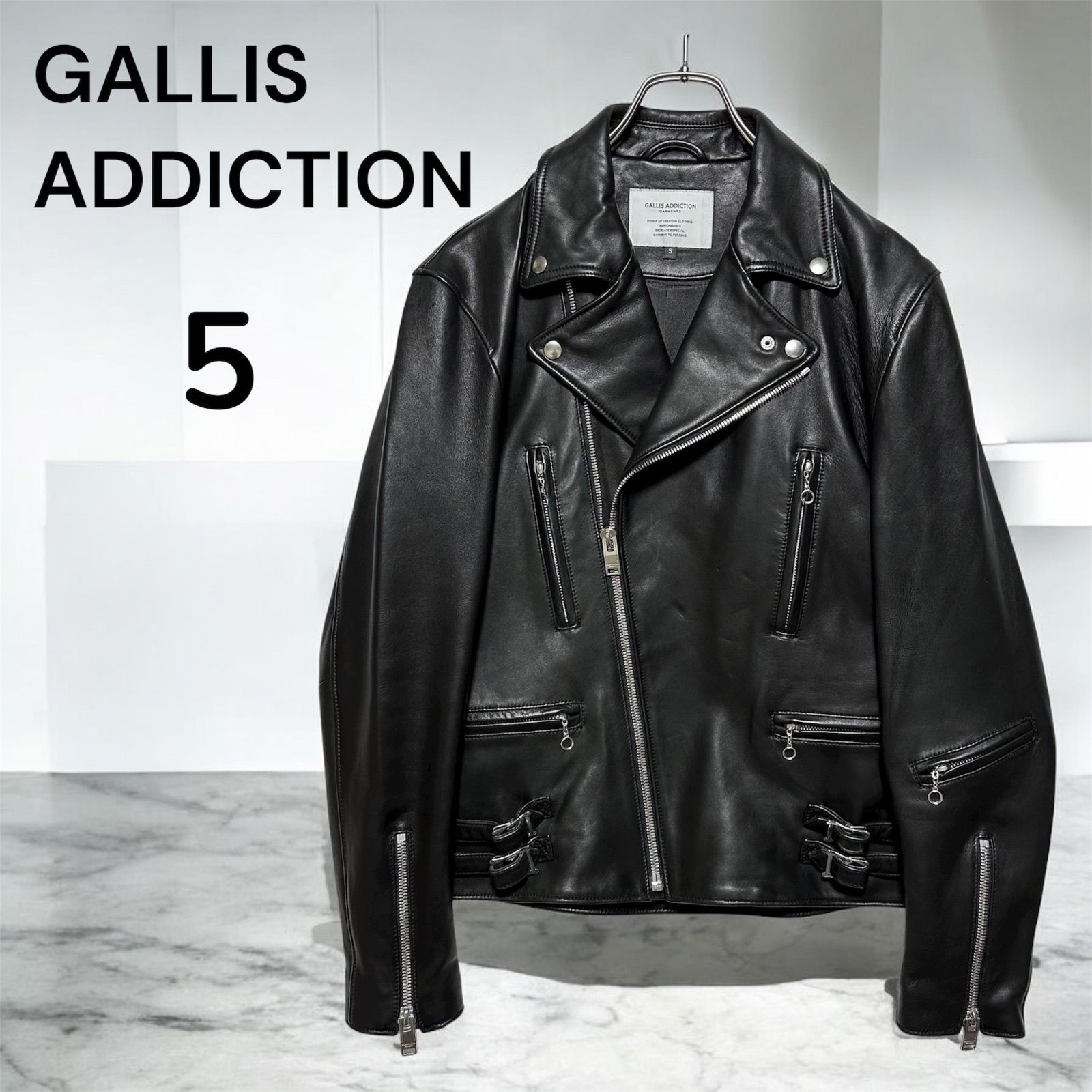 GALLIS ADDICTION 羊革 ライダースジャケット ブラック サイズ5 XL相当
