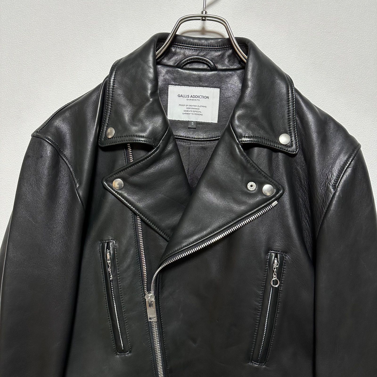 GALLIS ADDICTION ブラック ダブルライダースジャケット GALLIS ADDICTION 羊革 ライダースジャケット ブラック サイズ5 XL相当