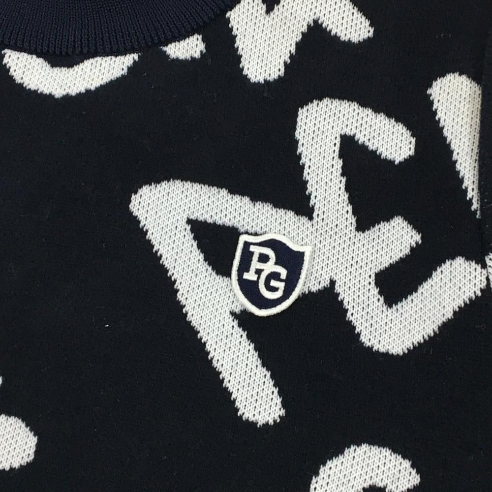 超美品】パーリーゲイツ ハイネックセーター ネイビー×白 ロゴ総柄