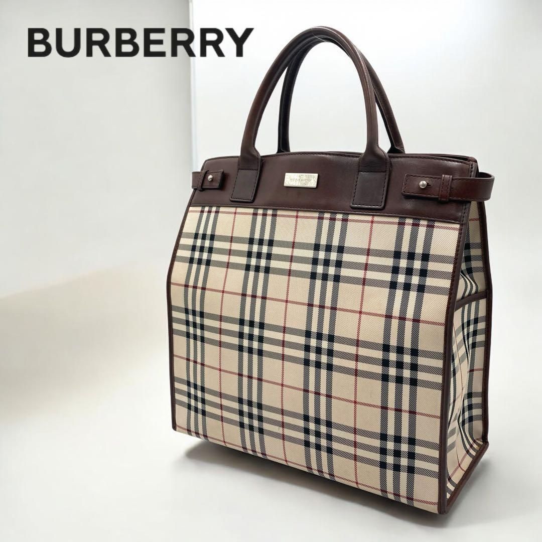 良品✨Burberry トートバッグ レザー 2way A4可 ノバチェック BURBERRY バーバリー トートバッグ ノバチェック キャンバス レザー