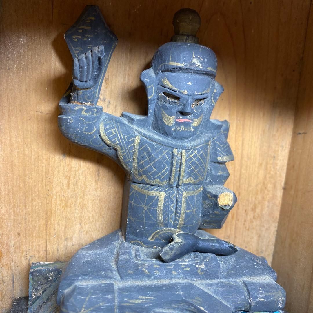 江戸時代 木彫毘沙門天 全体の高さ23㎝ 東Y7-0228 タコヒカ