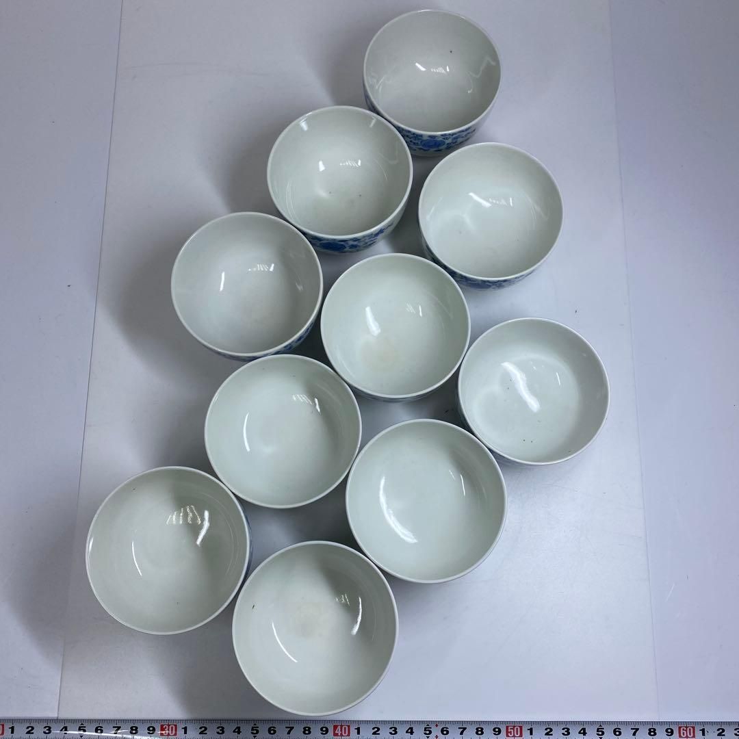 上手染付花唐草湯呑10客 木