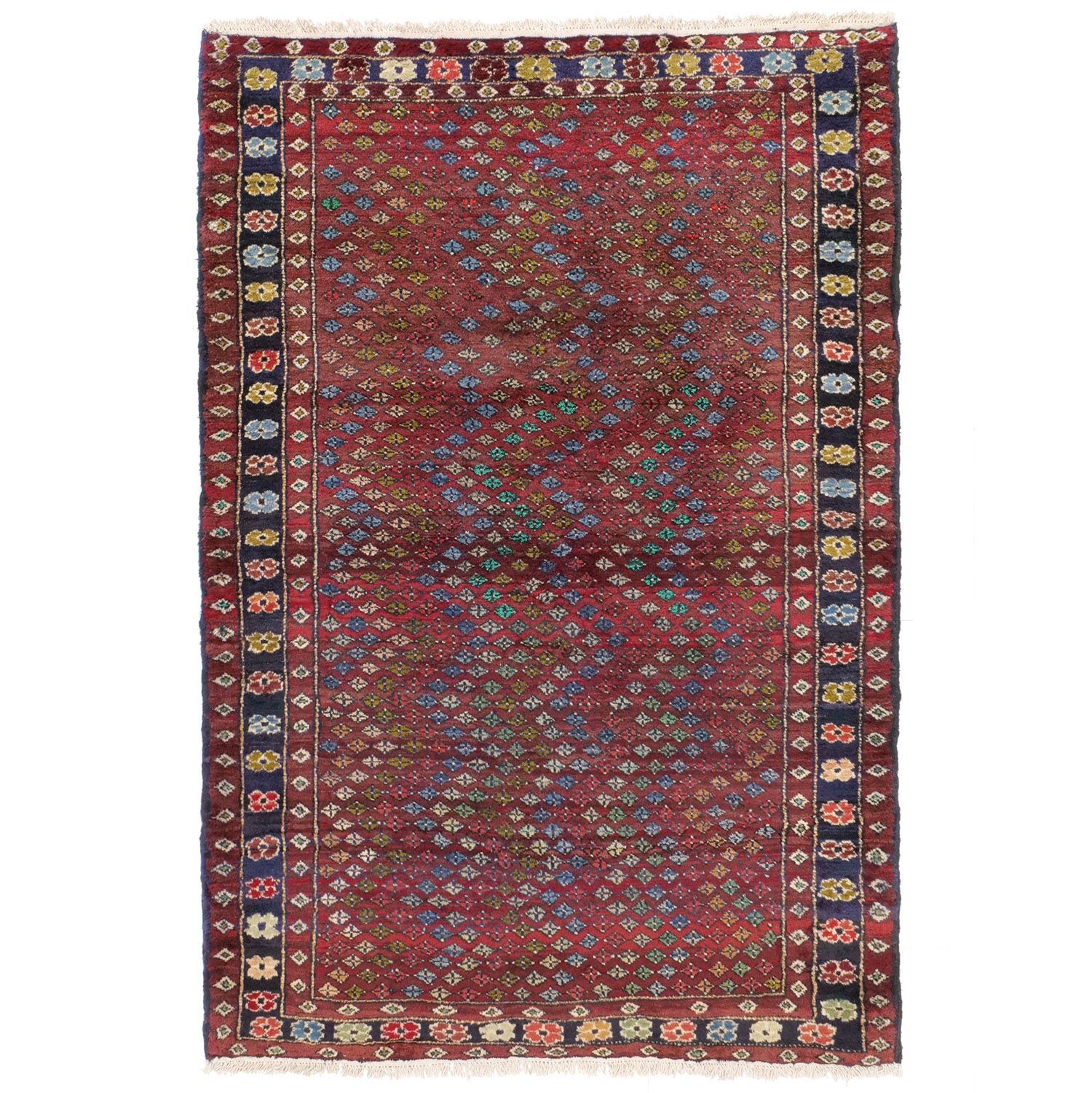 トルバトジャム 1960年代 セミアンティーク 菱形モチーフ ウール 手織り アンティークペルシャ絨毯 ヴィンテー carpet