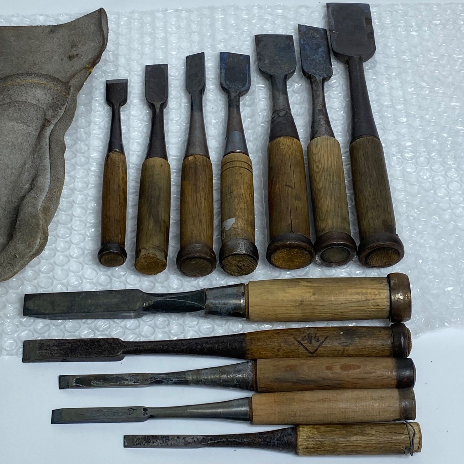 大工道具 鑿 のみ 彫刻用 鋼製 12本セット 銘あり 手工具 古道具 木工用 ヴィンテージ 工具