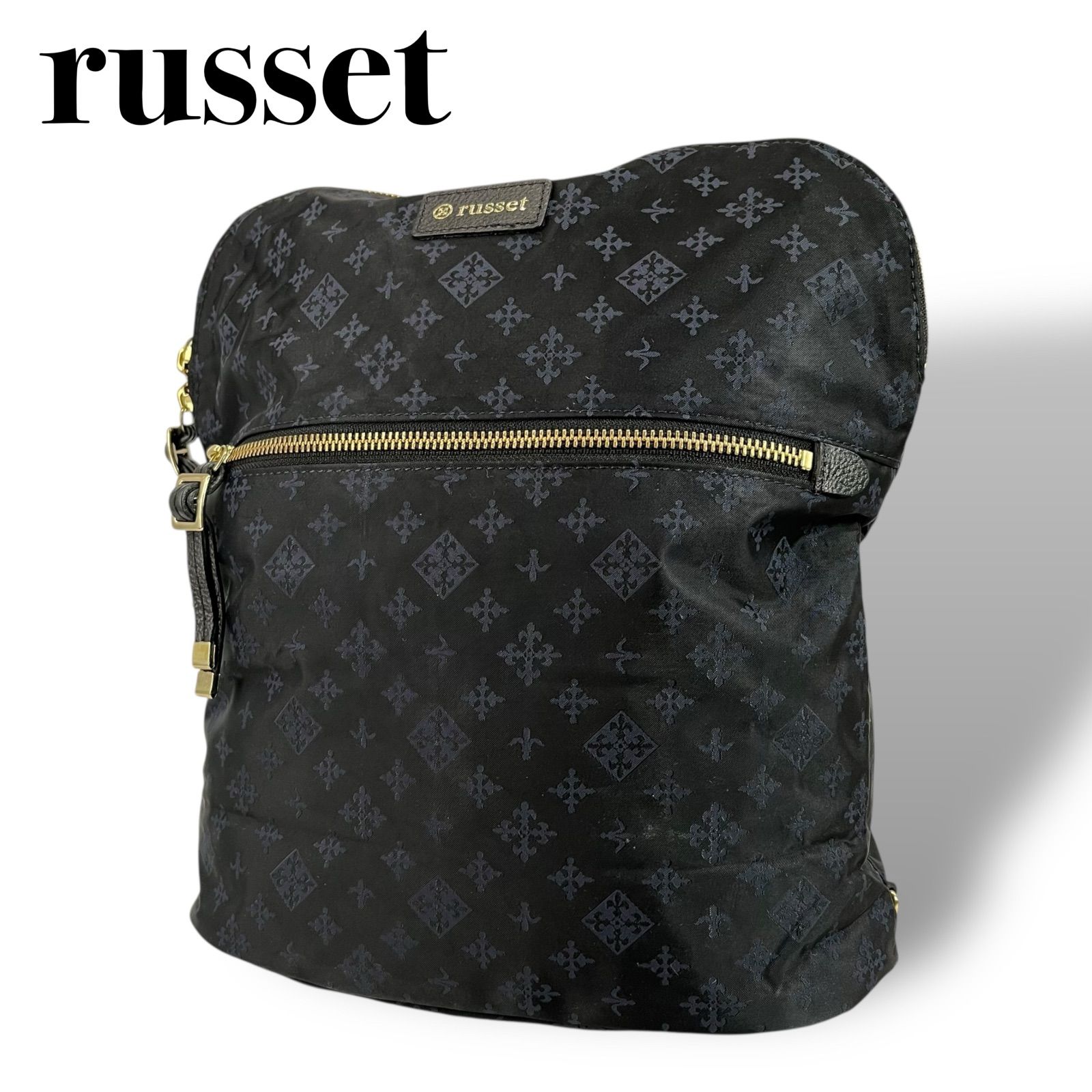 russet ラシット リュックサック レディース ネイビー モノグラム 総柄 ナイロン レザー バッグパック A4収納 大容量 斜め掛け 5164