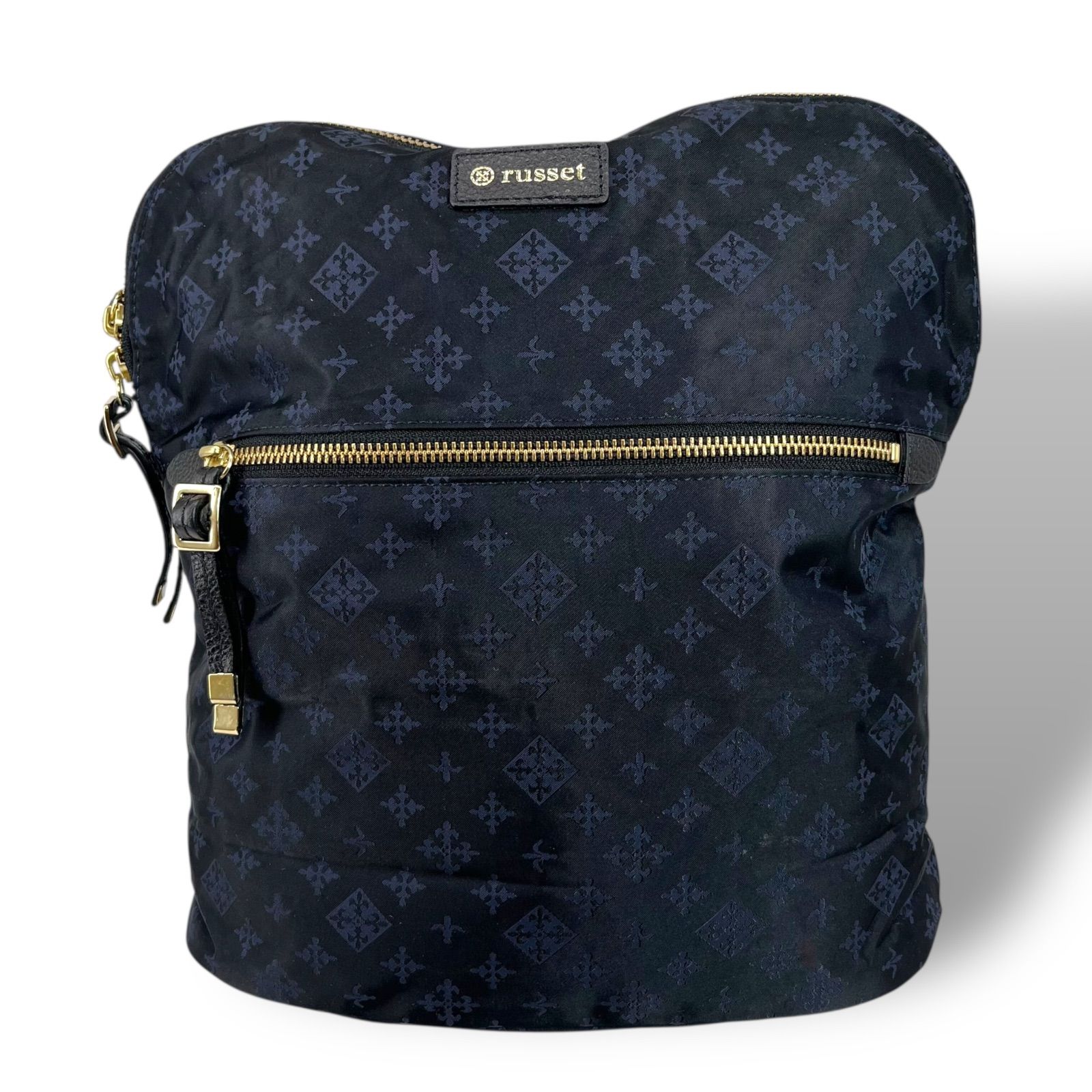 russet ラシット リュックサック レディース ネイビー モノグラム 総柄 ナイロン レザー バッグパック A4収納 大容量 斜め掛け 5164