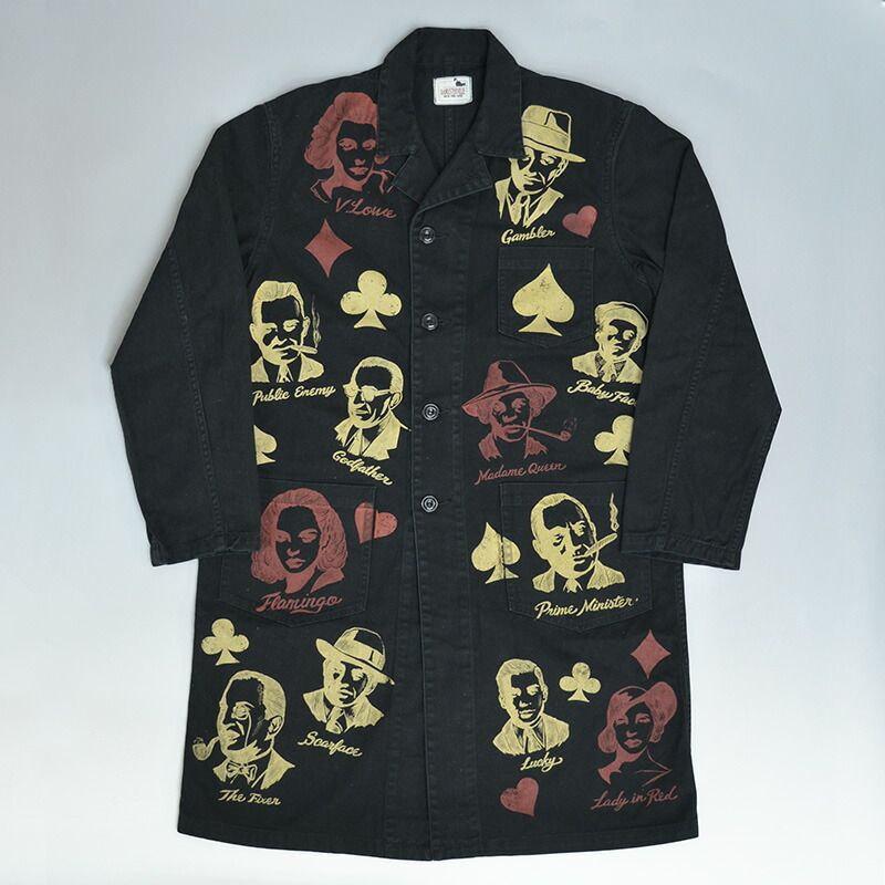 グラッドハンド ギャングスタービル ロングカバーオール プリントデザイン GSV-19-SS-01 L ブラック fz0962