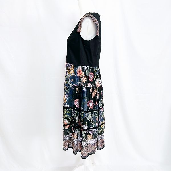 snc アルバ ロッサ インポートロッサ ALBA ROSSA ワンピース 42 黒 マルチ シルク混 花柄 ティアード 半袖 レディース 945138
