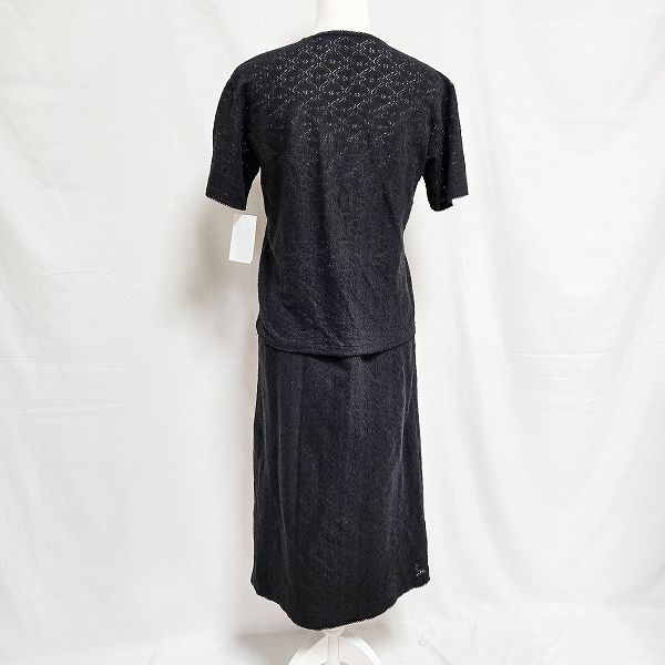 snc カネコイサオ KANEKO ISAO セットアップ 黒 透かし編 サマーニット 半袖 スカートスーツ ロング レース フリル レディース 946636