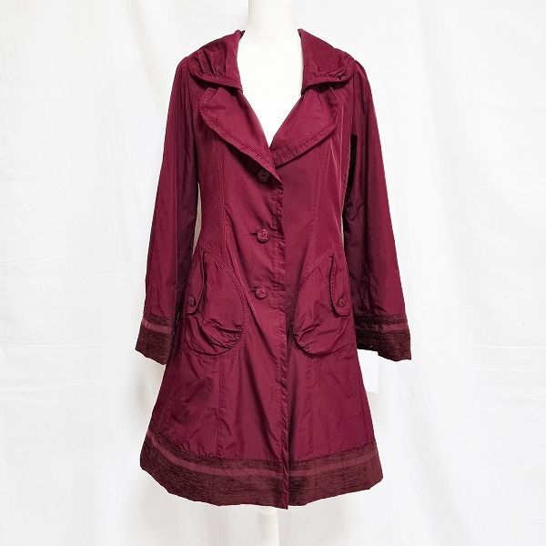 anc アルバロッサ インポートロッサ ALBA ROSSA import Rossa コート 42 ボルドー 異素材 Aライン 大きいサイズ レディース 947812