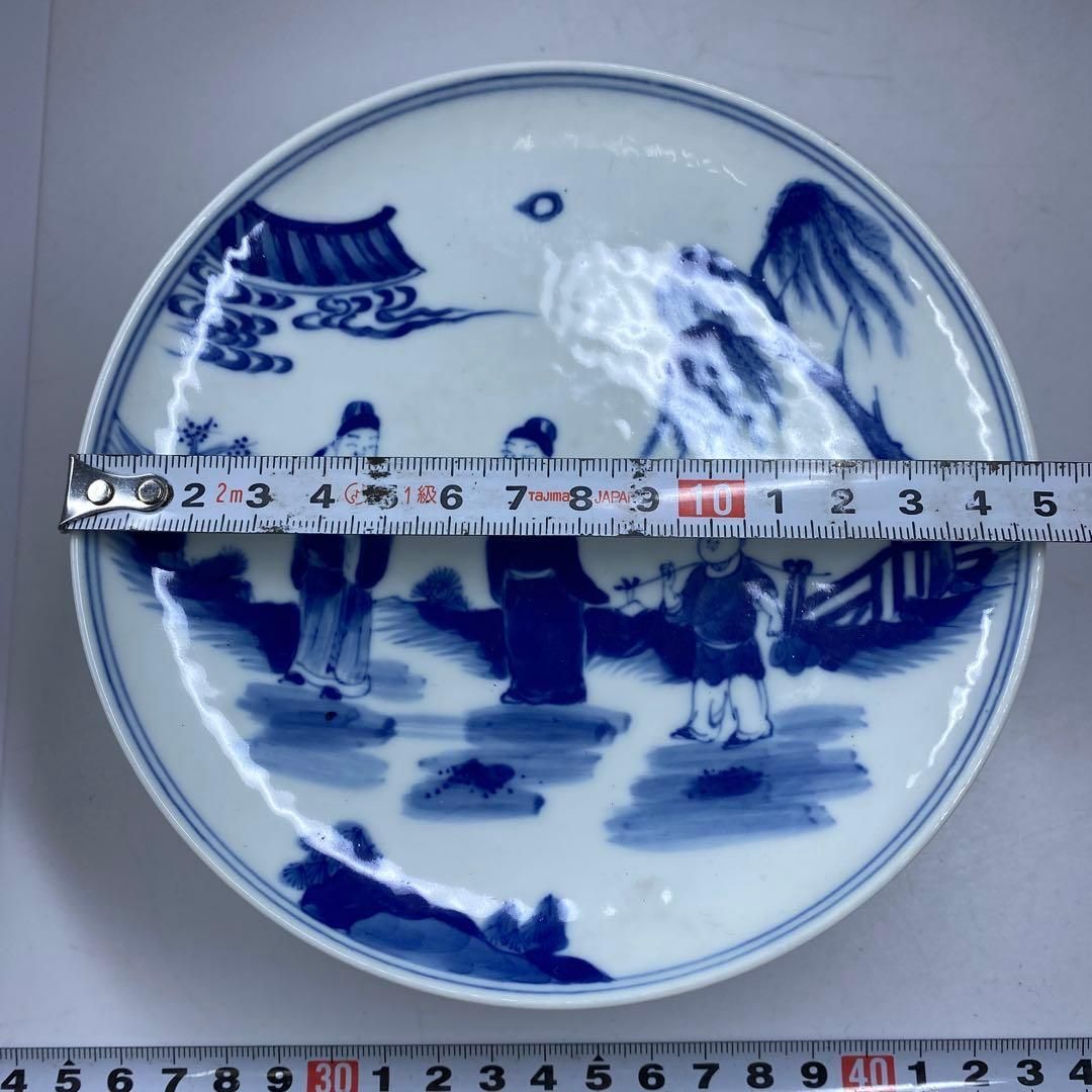 中国美術　青花人物画　台皿　直径15.2㎝　タトサ　東な7-0302① 中国美術 青花人物画 台皿 直径15.2㎝ タトサ 東な7-0302①