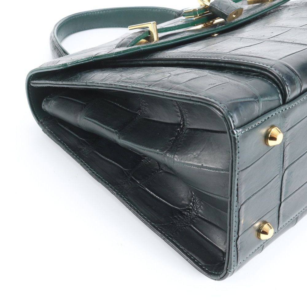 ■JRA認証　LILIANA　C.　最高級クロコレザー2WAYショルダー　ハンドバッグ　黒　訳有　イタリア製■ 5%offクーポンクロコダイル ショルダーバッグ